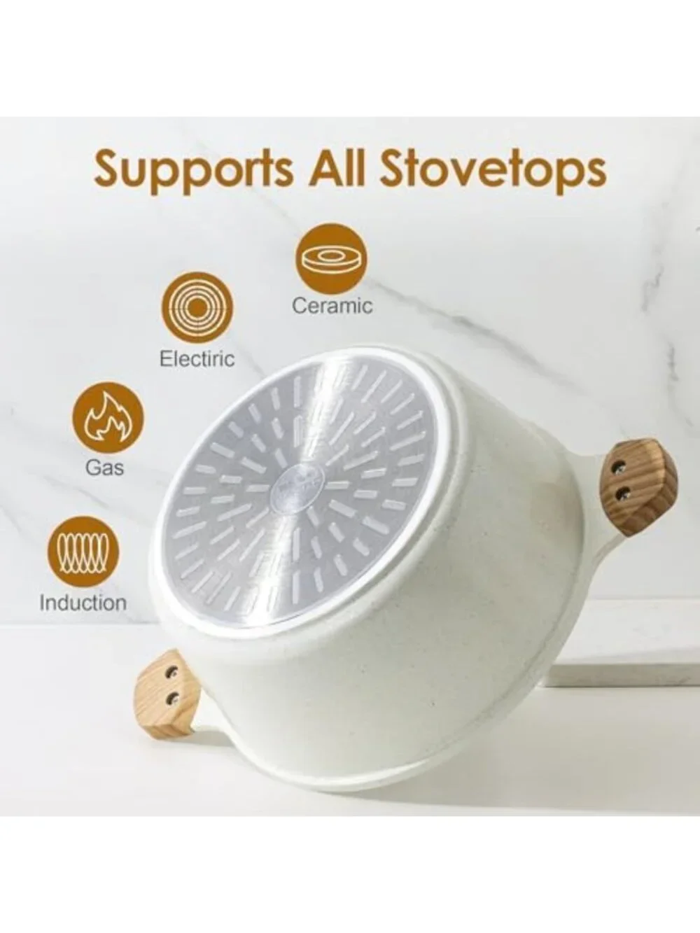 4.5 Quart White Ceramic Nonstick Stock Pot with Lid - Durable, Easy Clean